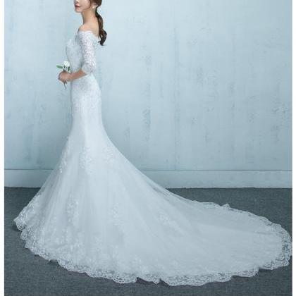 Gorgeous Mermaid Wedding Dresses, Elegant Applique White Lace Wedding