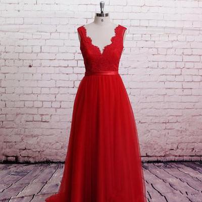 Charming Prom Dress, V Neck Red Pro..