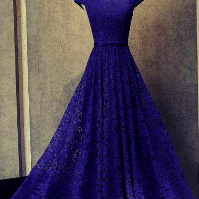 Beautiful Blue Prom Dresses, Elegant A-Line Floor Length Lace Long Evening Dresses, Formal Evening Gown 