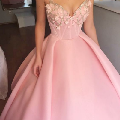 Sexy Pink Ball Gown Prom Dresses, Beaded Prom Dress, Formal Evening Dresses CF330