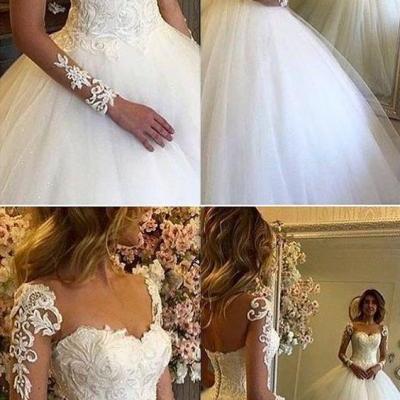 Charming Wedding Dress, Tulle White Appliques Ball Gown Wedding Dresses, Bridal Dress CF420