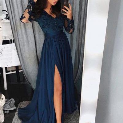 Charming Prom Dress, Sexy Long Sleeve Prom Dresses, Long Evening Dress CF461