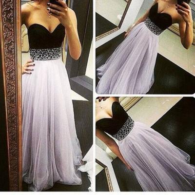 Bg11 2016 New Arrival Long Chiffon Long Prom Dresses,Simple Prom Dress,Beaded Sashes Light Purple Tulle Prom Dress,Floor-length Evening Dress