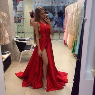 Bg568 Charming Prom Dress,Red Prom Dress,Side Slit Prom Dress,Satin Prom Dress,Evening Dress,Women Dress