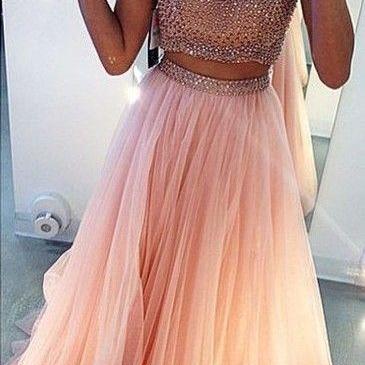 Bg738 Two Piece Prom Dress,Pink Prom Dress,Tulle Prom Dress,Long Prom Dresses
