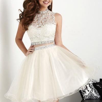 Bg762 Tulle Prom Dress Two Piece Prom Gown White Party Dress Graduation Dress for Prom