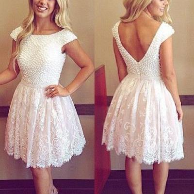 Charming Prom Dress,Lace Homecoming Dress,Short Prom Dresses,Scoop Prom Dress