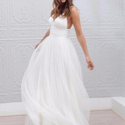 New Arrival Sexy White Chiffon Beach Wedding Dress Spring Summer A-Line V-Neck Zipper Back Floor Length Bridal Gowns