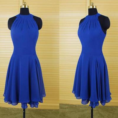 Royal Blue Chiffon Prom Dress,Short Prom Dress,Homecoming Dress 2016