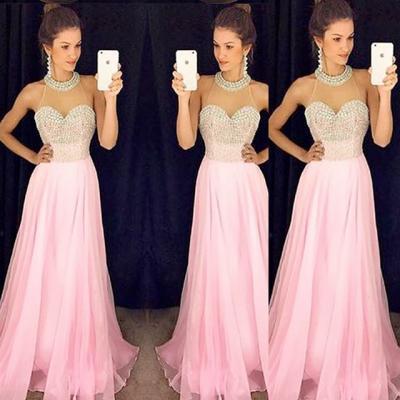Charming Prom Dress,Sexy Evening Prom Dress,Pink Chiffon Prom Dress,Halter Prom Dress