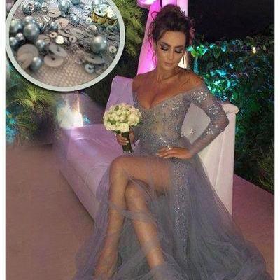 Charming Prom Dress,Long Sleeve Prom Dress,High Slit Prom Dress,Sexy Evening Dress,Formal Gown,Tulle Prom Dresses