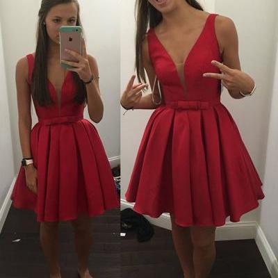 Charming Red Satin Prom Dress,Homecoming Dress,Short Homecoming Dresses
