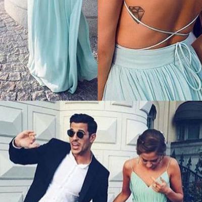 Charming Prom Dress,Green Chiffon Backless Prom Dresses,Sexy Prom Dress,Long Evening Dress,Formal Gown