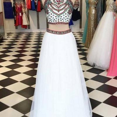 Charming Prom Dress,Two Piece Halter Sexy Prom Dress,Long Prom Dresses,Backless Prom Dress