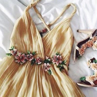 Backless Prom Dress,Prom Dresses,Cute Prom Dress,Sexy Prom Dress,Party Dress, Sleeveless Prom Dresses with Flowers