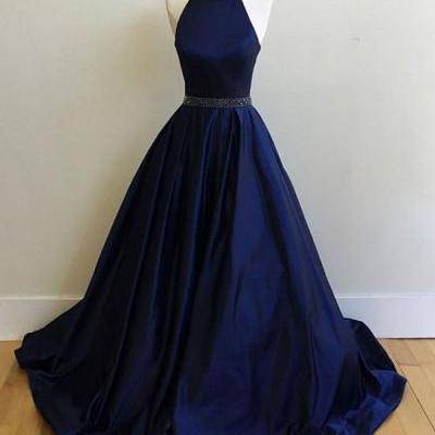 Charming Prom Dress,Sexy Prom Dress, Simple Halter Prom Dresses,Sleeveless Evening Dress,Elegant Dark Blue Evening Dresses,Formal Gown