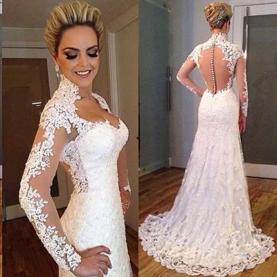 Sexy See Through Lace Wedding Dresses,Sweetheart Court Train Ivory Long Sleeve Robe De Mariage Boho Bridal Gowns