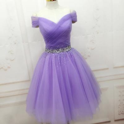  Elegant Prom Dress, Tulle Prom Dress,Short Prom Dress, Cute Prom Gown,Purple Prom Party Dress,Party Gown