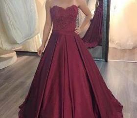 burgundy prom ball gown
