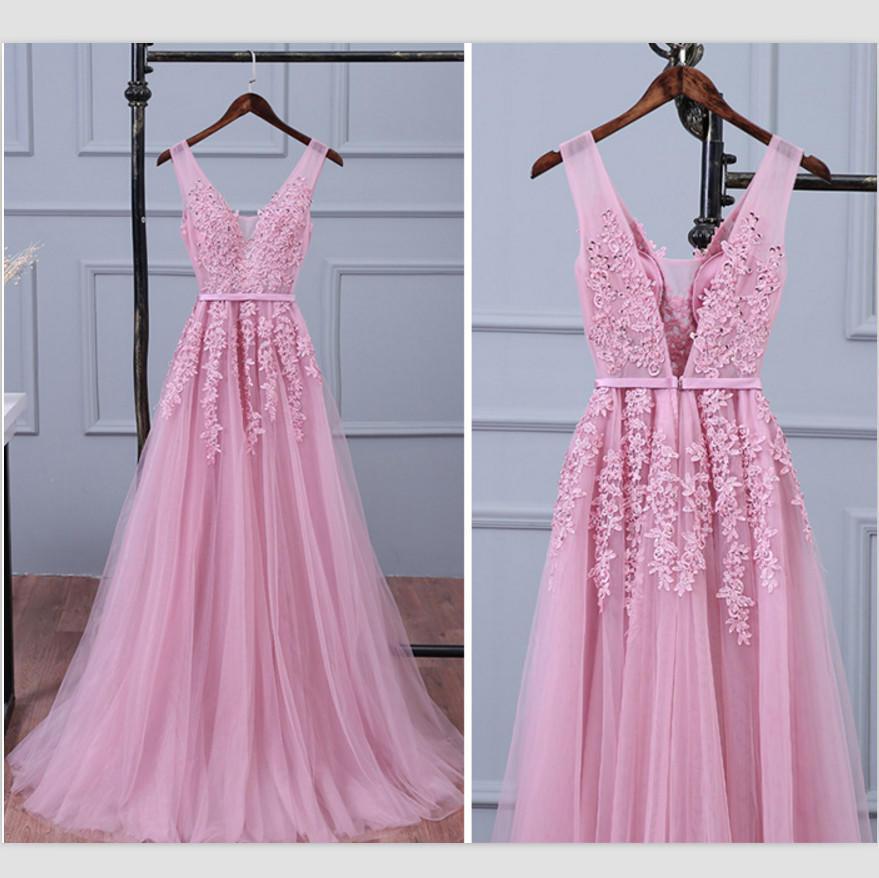 Charming Prom Dress, A Line Appliques Prom Dress, Elegant Tulle Prom ...