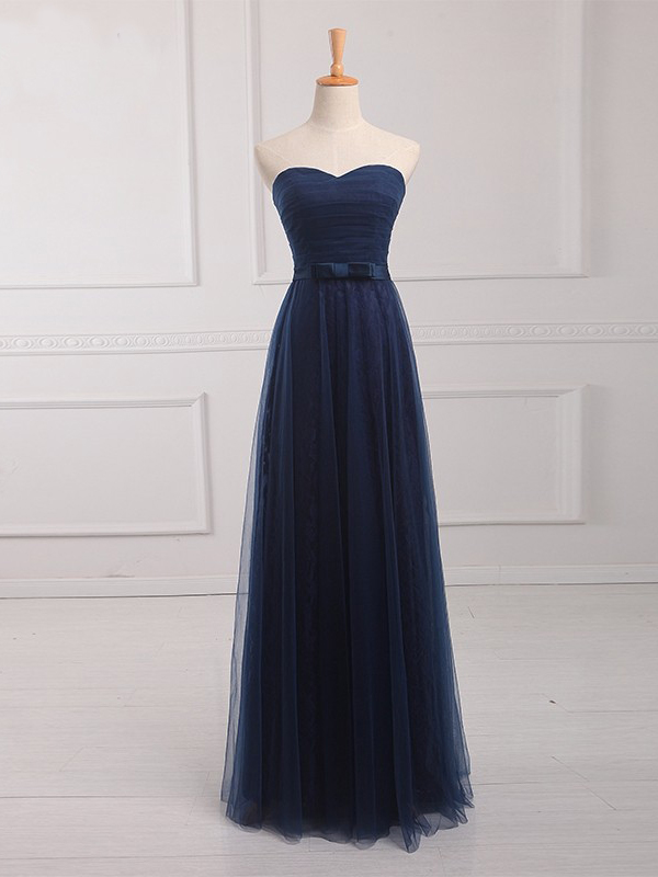 Navy Tulle Long Prom Dresses, A Line Evening Party Dress ...