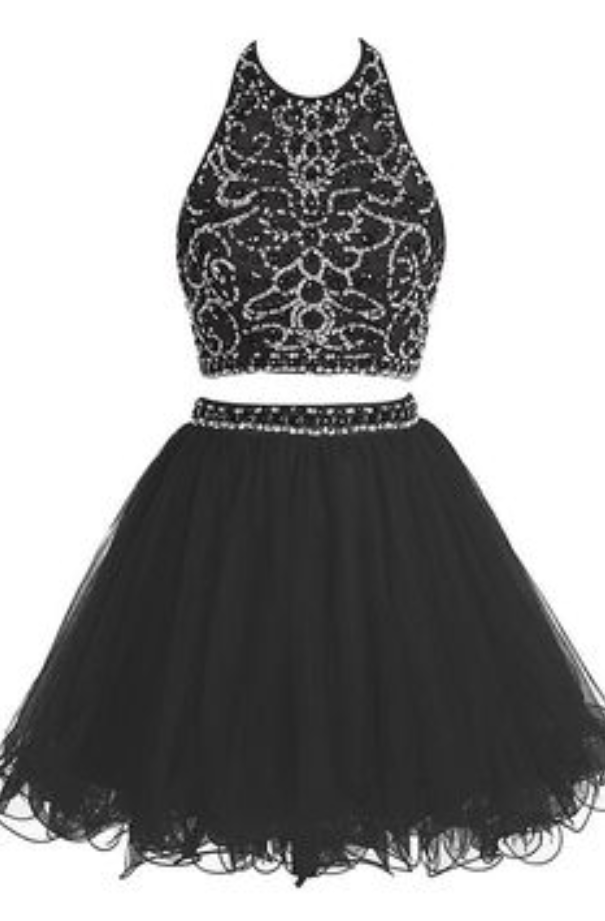 Sparkly Beaded Short Homecoming Dress, Sexy Two Piece Tulle Prom Dress ...
