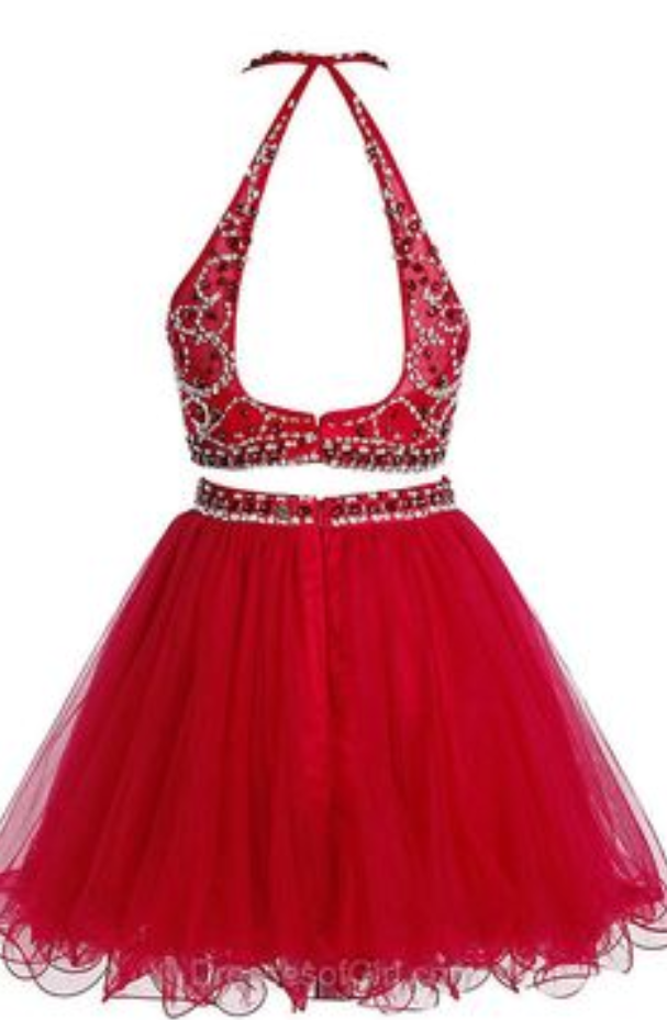 Sparkly Beaded Short Dress, Sexy Two Piece Tulle Prom Dress