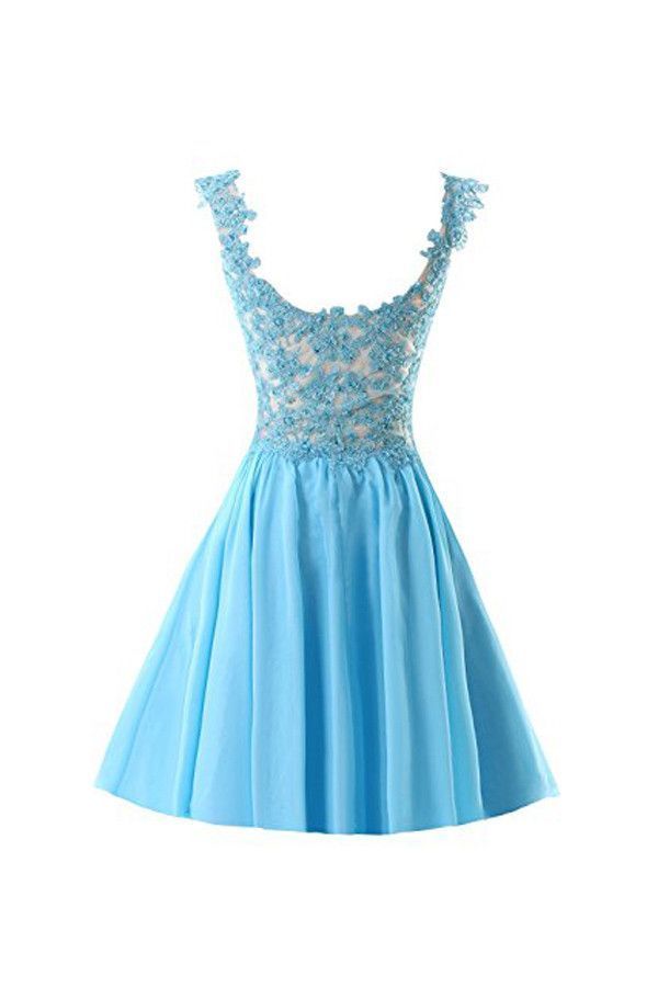 Blue Homecoming Dress Appliques Lace Prom Dress, Short Prom Gowns on Luulla