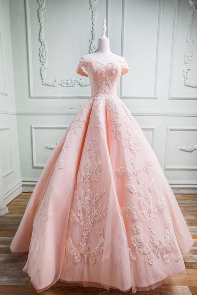 pink off the shoulder quinceanera dresses