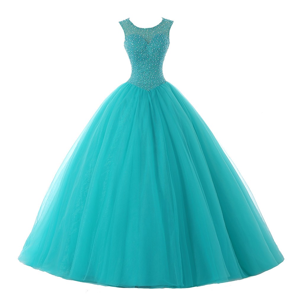 Charming Beaded Ball Gown Prom Dress, Tulle Beaded Quinceanera Dress ...