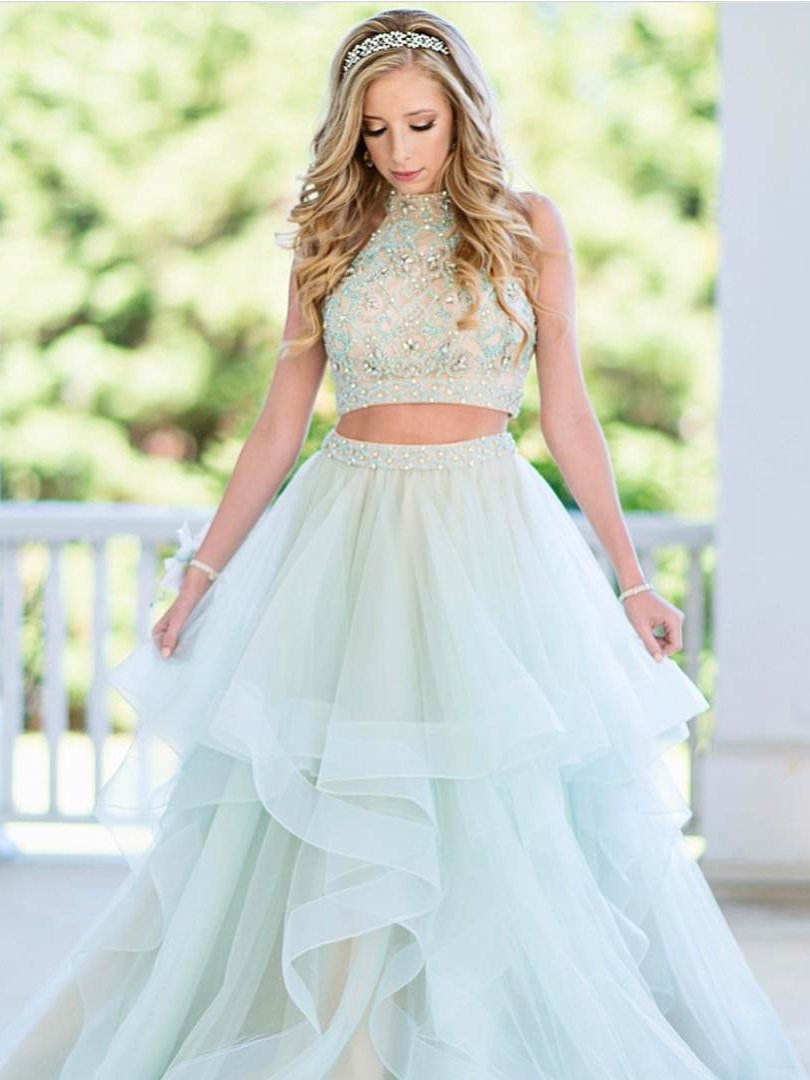 two piece long prom dresses