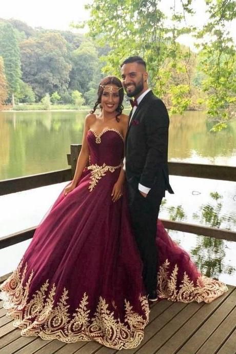maroon and gold prom dresses