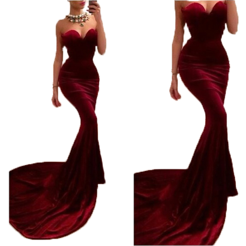 Bg33 Burgundy Mermaid Prom Dresses 2016,Women Long Train Fitted Red ...