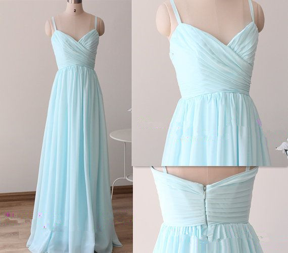 light blue spaghetti strap prom dress