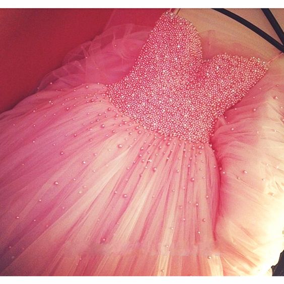 Bg768 Charming Prom Dress,Hot Pink Prom Dress,Pearls Prom Dress,Tulle