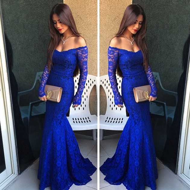 royal blue long sleeve evening gown