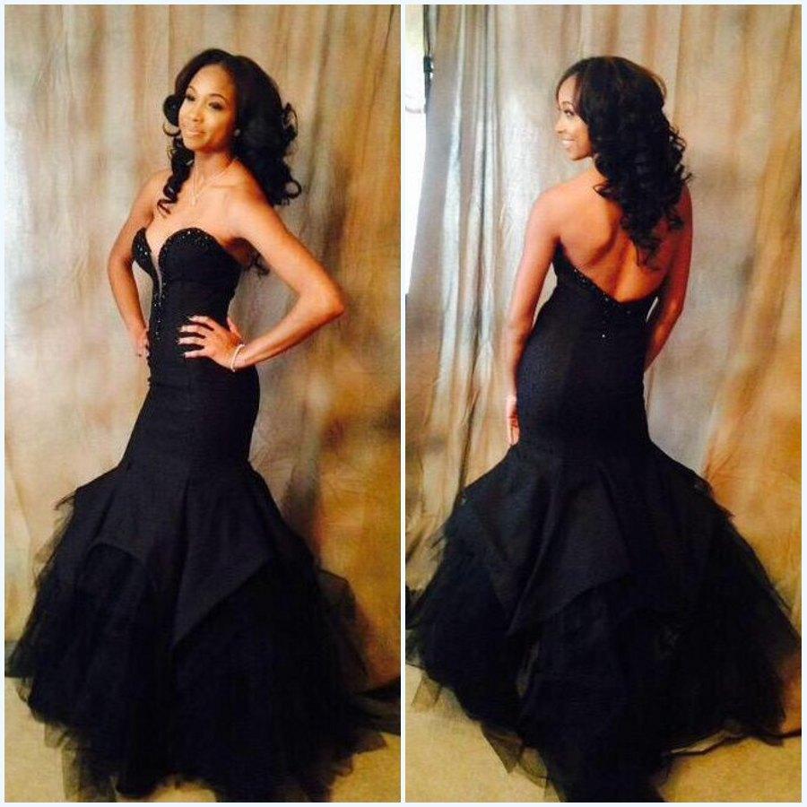 all black mermaid prom dress