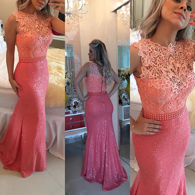 Lace Coral Prom Dress