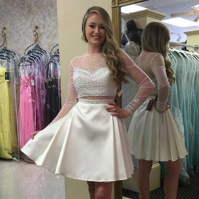 Prom Dresses 2016 Long Sleeve Two Pieces Mini 8th Grade Graduation ...