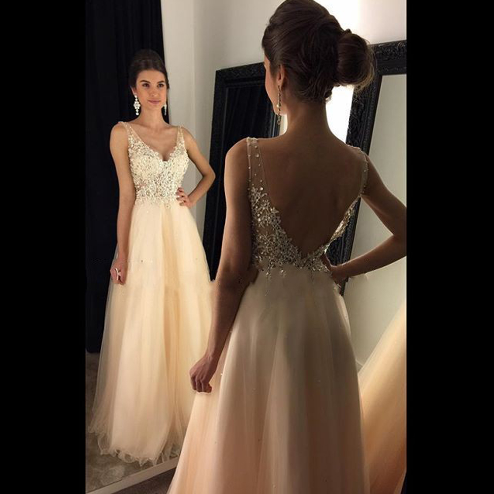sparkly v neck prom dress