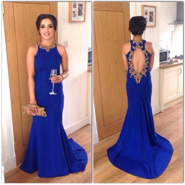 royal blue tight fitted prom dress