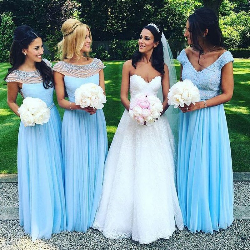 Cap Sleeve Light Blue Bridesmaid Dress Elegant Wedding Party Cap Sleeve Light Blue Bridesmaid Dress Elegant Wedding Party Long Dresses