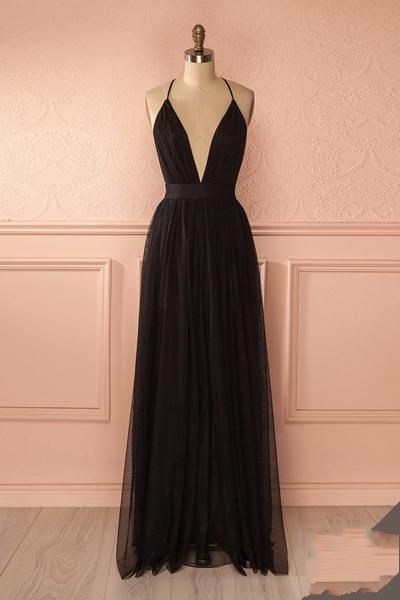 black tulle prom dress