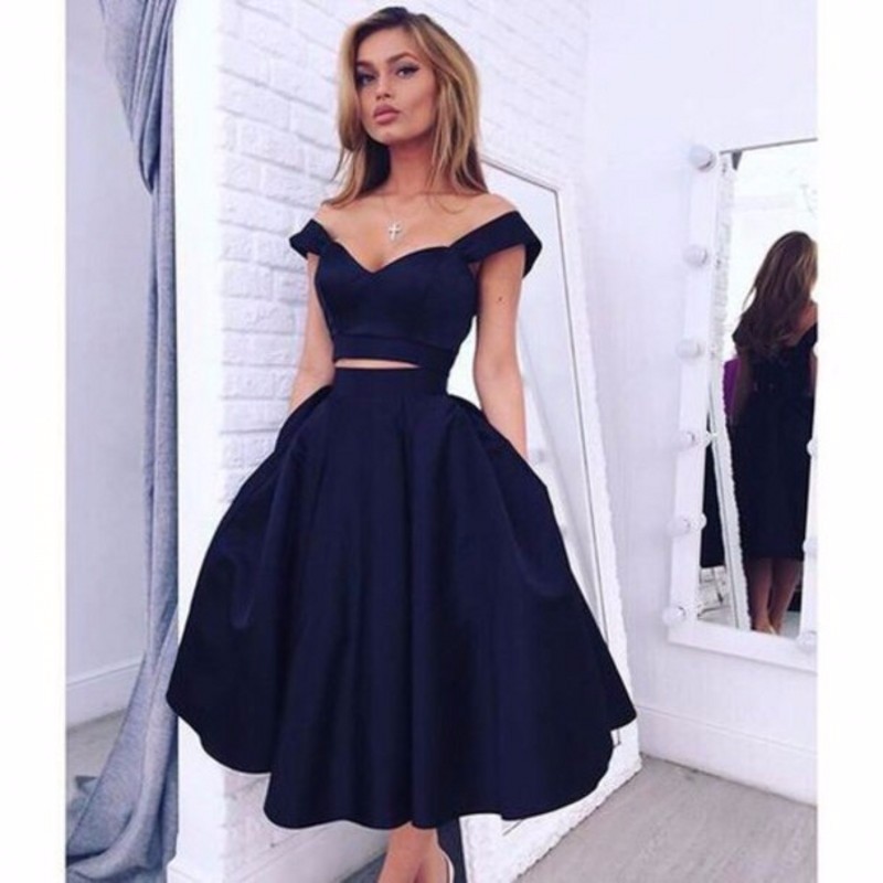 navy blue ruffle dress