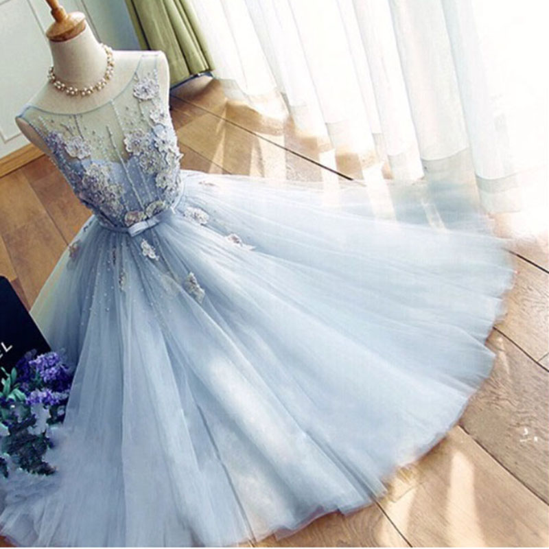 light blue tulle prom dress