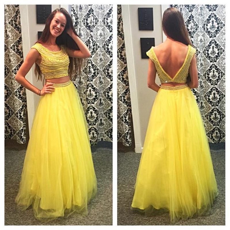 yellow 2 piece dress