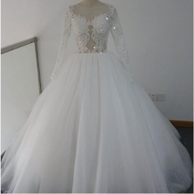 long sleeve tulle wedding gown