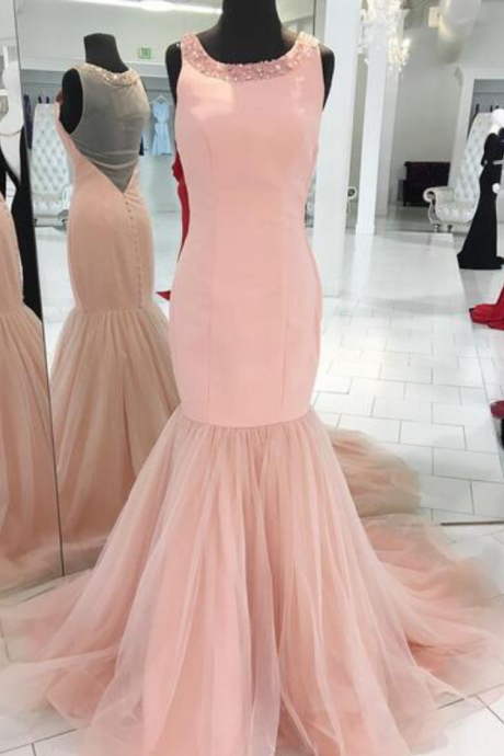 Sexy Tulle Evening Dress, Formal Long Prom Dress, Beaded Evening Gowns 