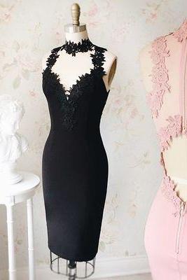  Black Prom Dress, Appliques Prom Dresses, Short Evening Dress, Formal Women Dress CF022