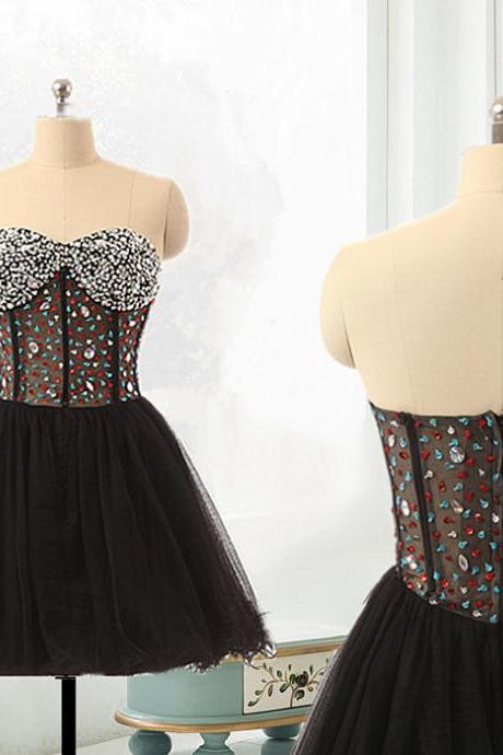 Charming Prom Dress, Black Tulle Homecoming Dress, Elegant Prom Gown 